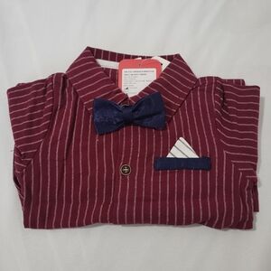 PatPat Burgundy and White Striped One Piece with Bow Tie